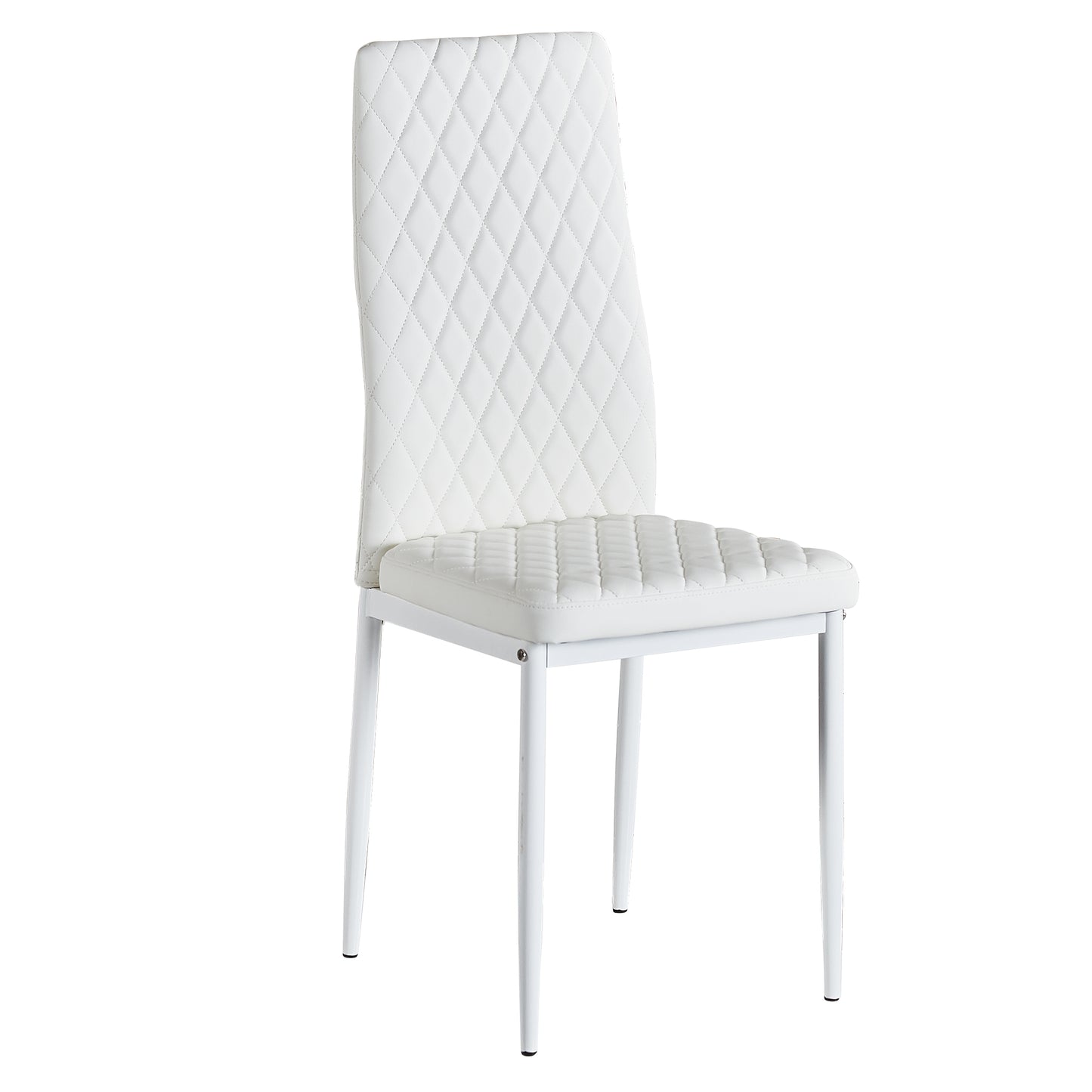 Modern White Faux Leather Dining Chair Set – Quilted Design with Sturdy Metal Frame (Set of 6)