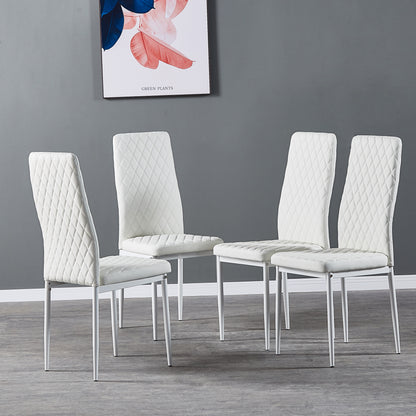 Modern White Faux Leather Dining Chair Set – Quilted Design with Sturdy Metal Frame (Set of 6)