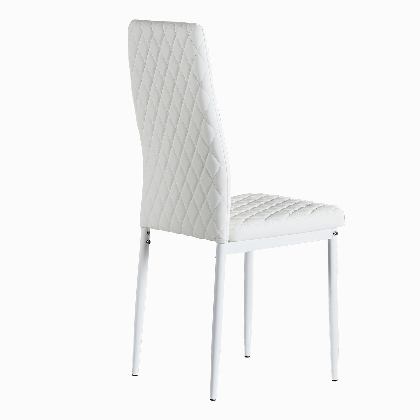 Modern White Faux Leather Dining Chair Set – Quilted Design with Sturdy Metal Frame (Set of 6)