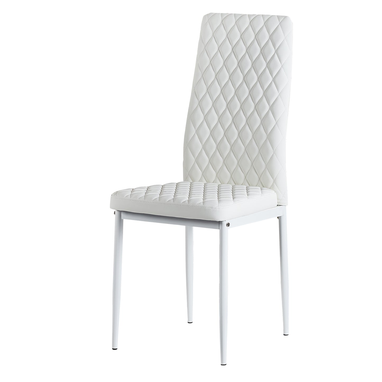 Modern White Faux Leather Dining Chair Set – Quilted Design with Sturdy Metal Frame (Set of 6)