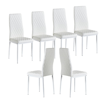 Modern White Faux Leather Dining Chair Set – Quilted Design with Sturdy Metal Frame (Set of 6)