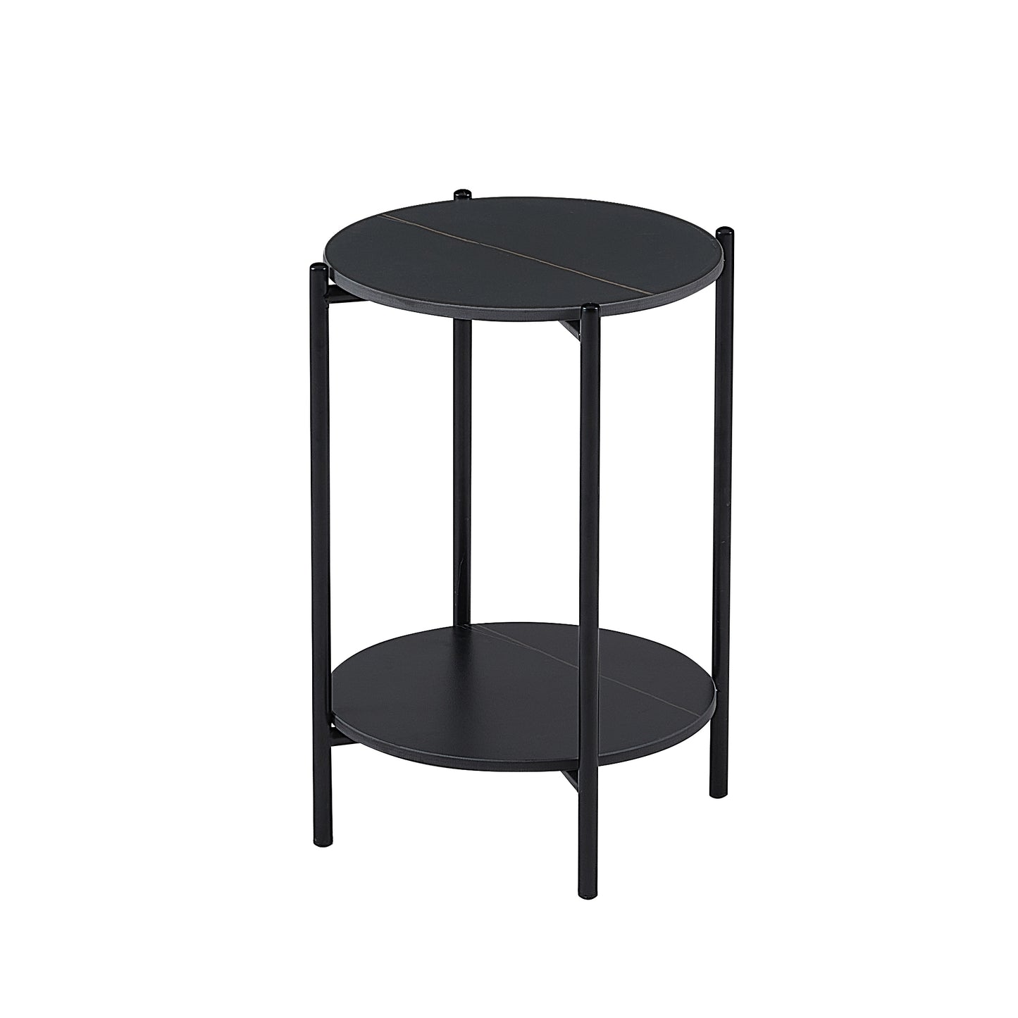 Modern Round Marble Side Table with Two-Tier Storage and Metal Frame - Scratch & Waterproof Design