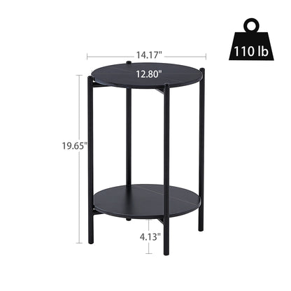 Modern Round Marble Side Table with Two-Tier Storage and Metal Frame - Scratch & Waterproof Design