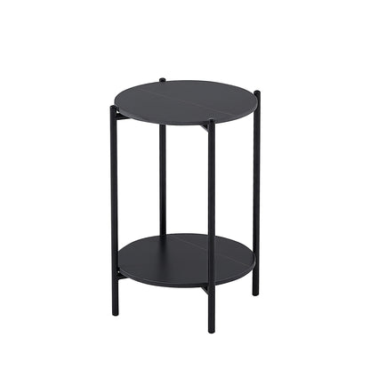 Modern Round Marble Side Table with Two-Tier Storage and Metal Frame - Scratch & Waterproof Design