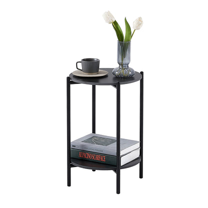 Modern Round Marble Side Table with Two-Tier Storage and Metal Frame - Scratch & Waterproof Design