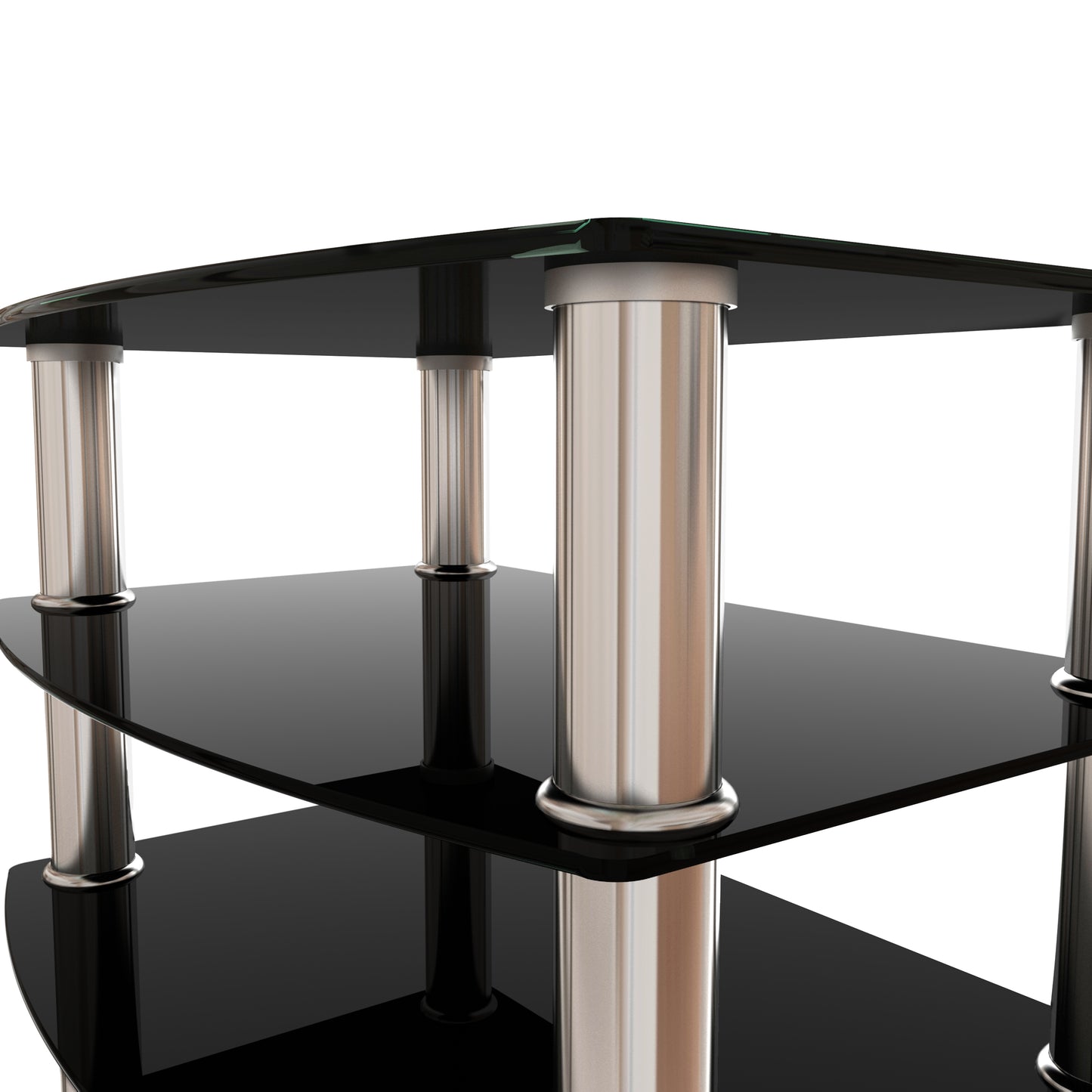 5-Tier Black Glass Display Shelf with Stainless Steel Legs