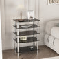 5-Tier Black Glass Display Shelf with Stainless Steel Legs