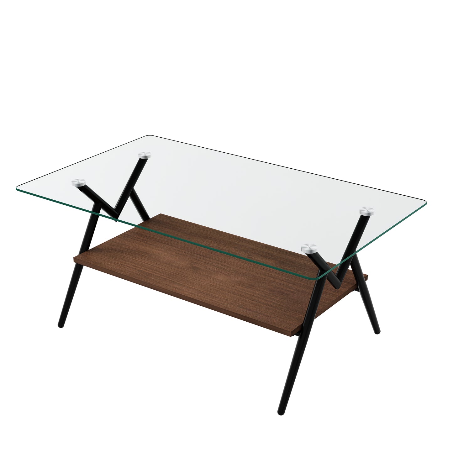 Modern Tempered Glass Coffee Table with Storage Shelf