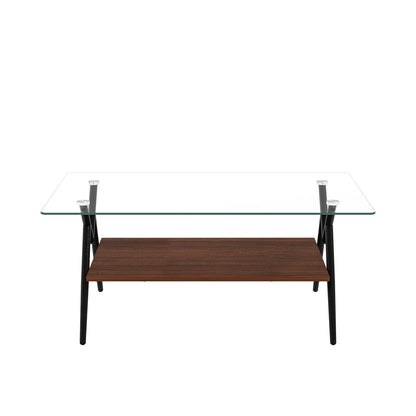 Modern Tempered Glass Coffee Table with Storage Shelf