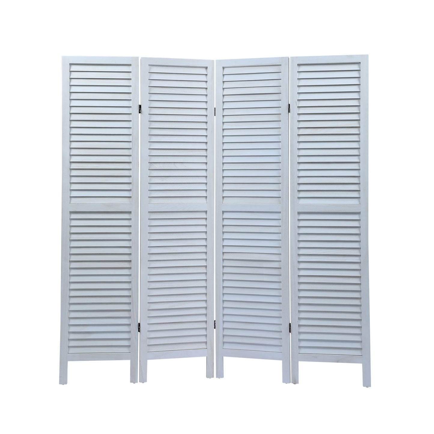 4-Panel White Wooden Room Divider - Shutter-Style Folding Privacy Screen