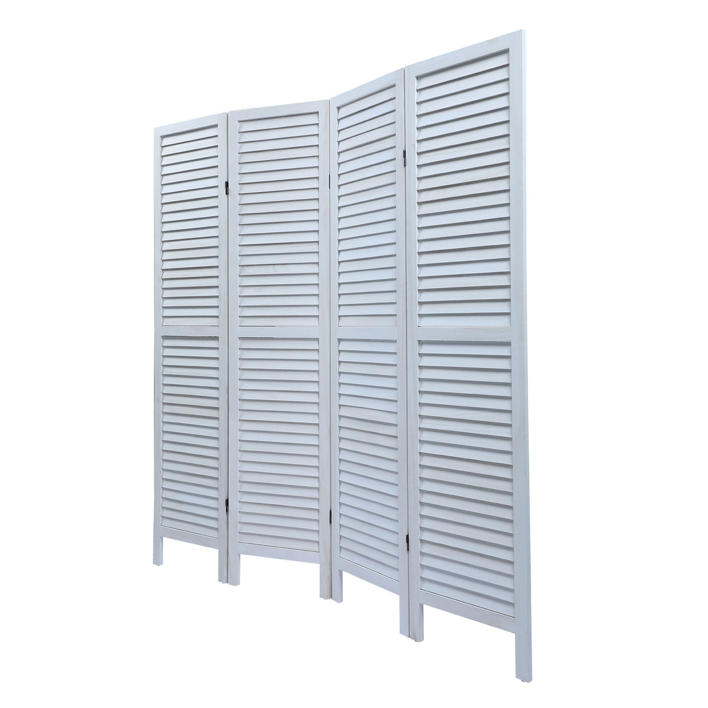 4-Panel White Wooden Room Divider - Shutter-Style Folding Privacy Screen