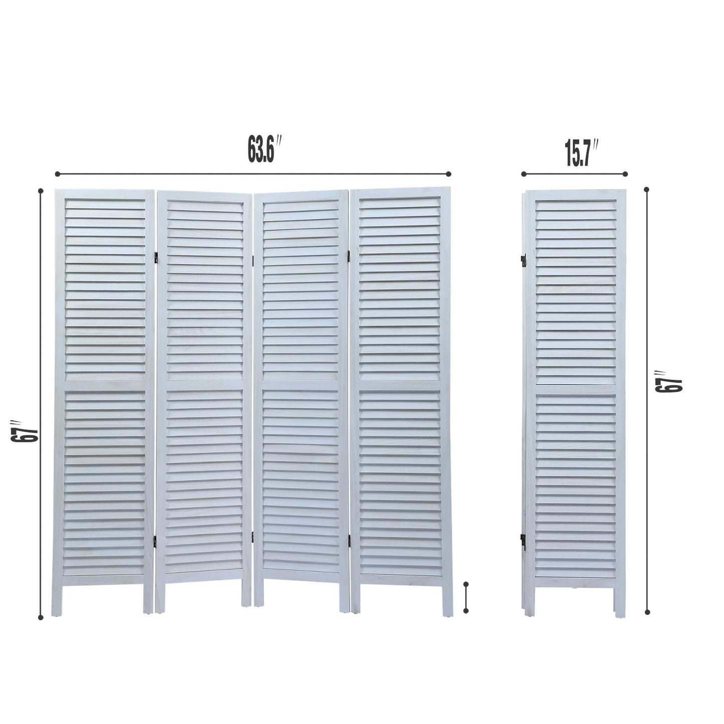 4-Panel White Wooden Room Divider - Shutter-Style Folding Privacy Screen