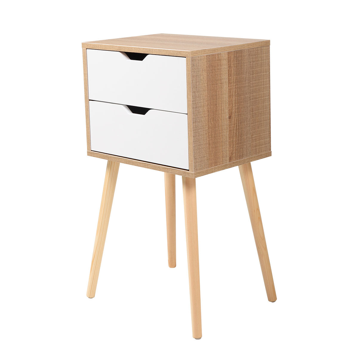 Modern Scandinavian Style Nightstand with 2 Drawers - Mid-Century Wooden End Table