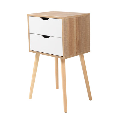 Modern Scandinavian Style Nightstand with 2 Drawers - Mid-Century Wooden End Table