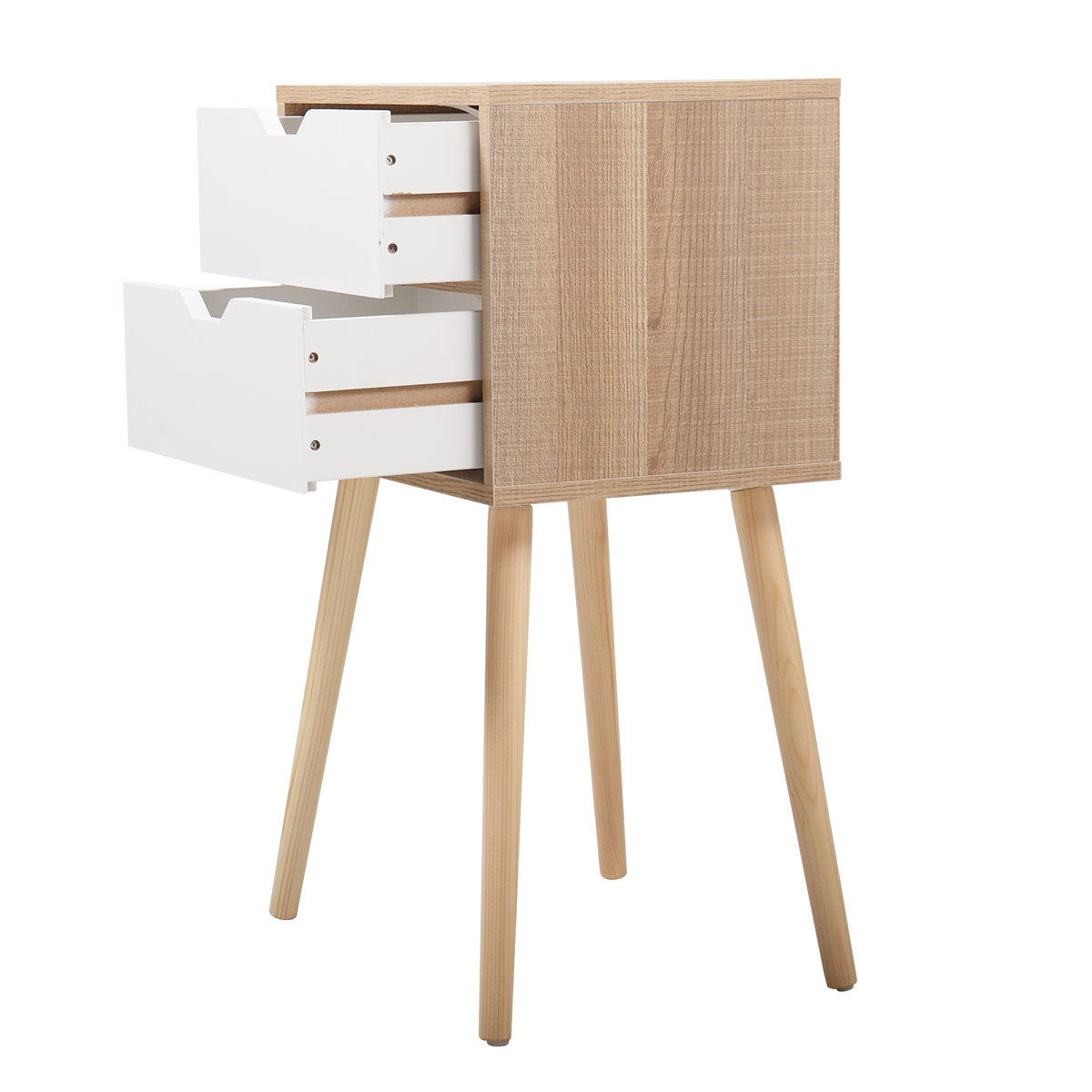 Modern Scandinavian Style Nightstand with 2 Drawers - Mid-Century Wooden End Table