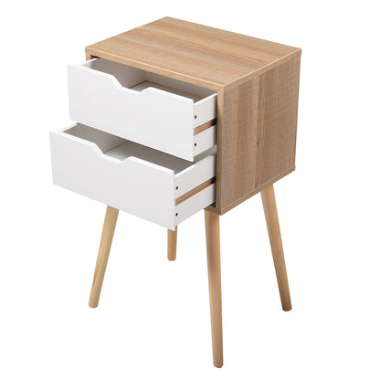 Modern Scandinavian Style Nightstand with 2 Drawers - Mid-Century Wooden End Table