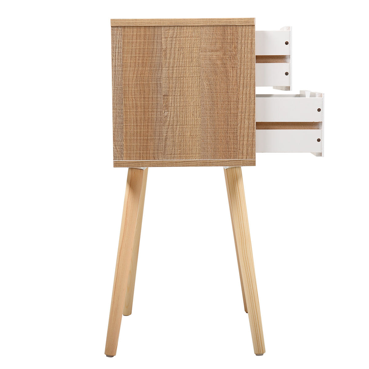 Modern Scandinavian Style Nightstand with 2 Drawers - Mid-Century Wooden End Table