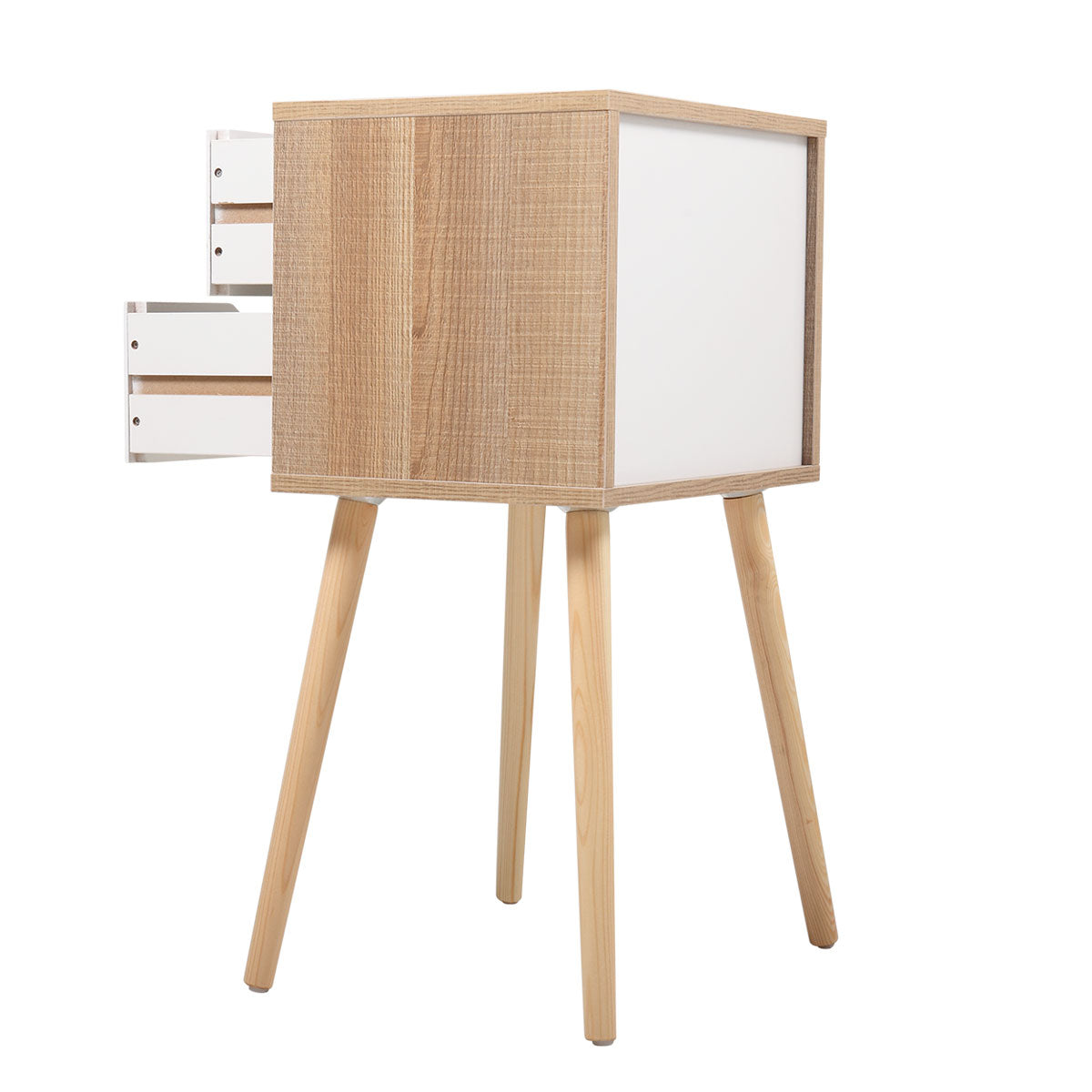 Modern Scandinavian Style Nightstand with 2 Drawers - Mid-Century Wooden End Table