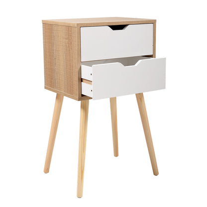 Modern Scandinavian Style Nightstand with 2 Drawers - Mid-Century Wooden End Table