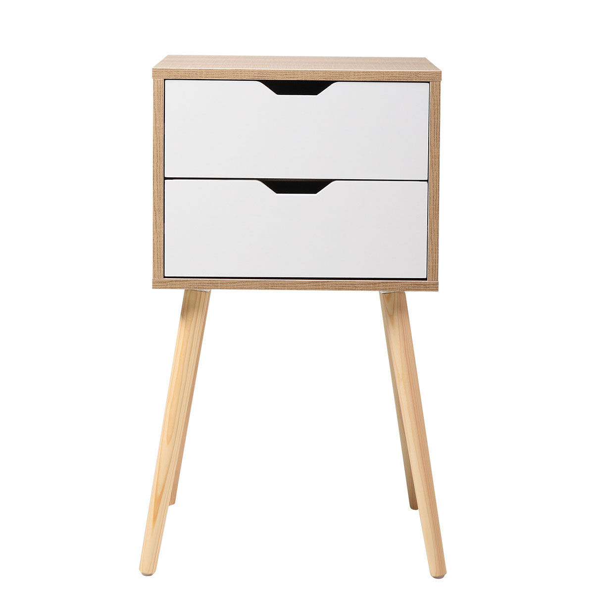 Modern Scandinavian Style Nightstand with 2 Drawers - Mid-Century Wooden End Table