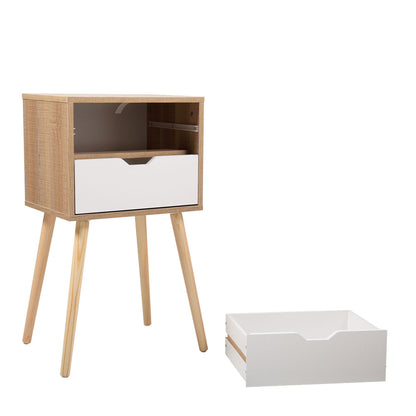 Modern Scandinavian Style Nightstand with 2 Drawers - Mid-Century Wooden End Table