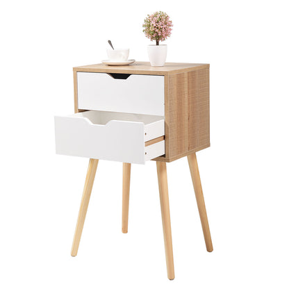 Modern Scandinavian Style Nightstand with 2 Drawers - Mid-Century Wooden End Table