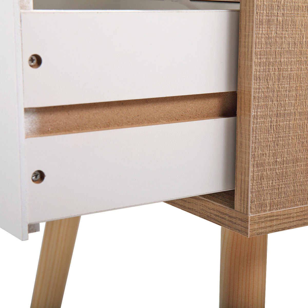 Modern Scandinavian Style Nightstand with 2 Drawers - Mid-Century Wooden End Table