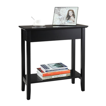 Modern Slim Wooden Console Table with Hidden Storage Compartment – Black