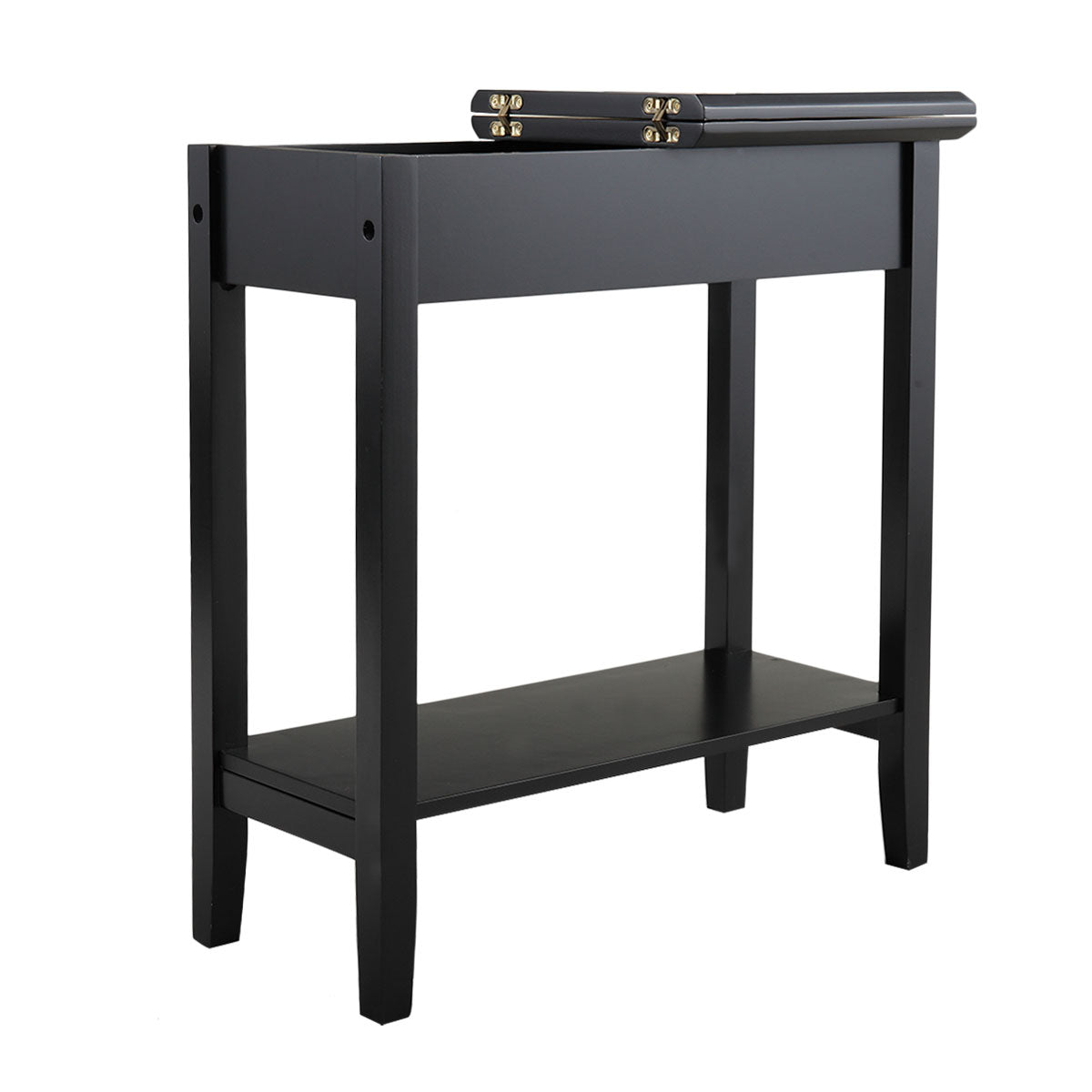 Modern Slim Wooden Console Table with Hidden Storage Compartment – Black