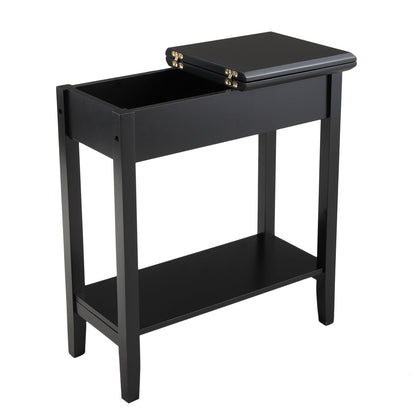 Modern Slim Wooden Console Table with Hidden Storage Compartment – Black