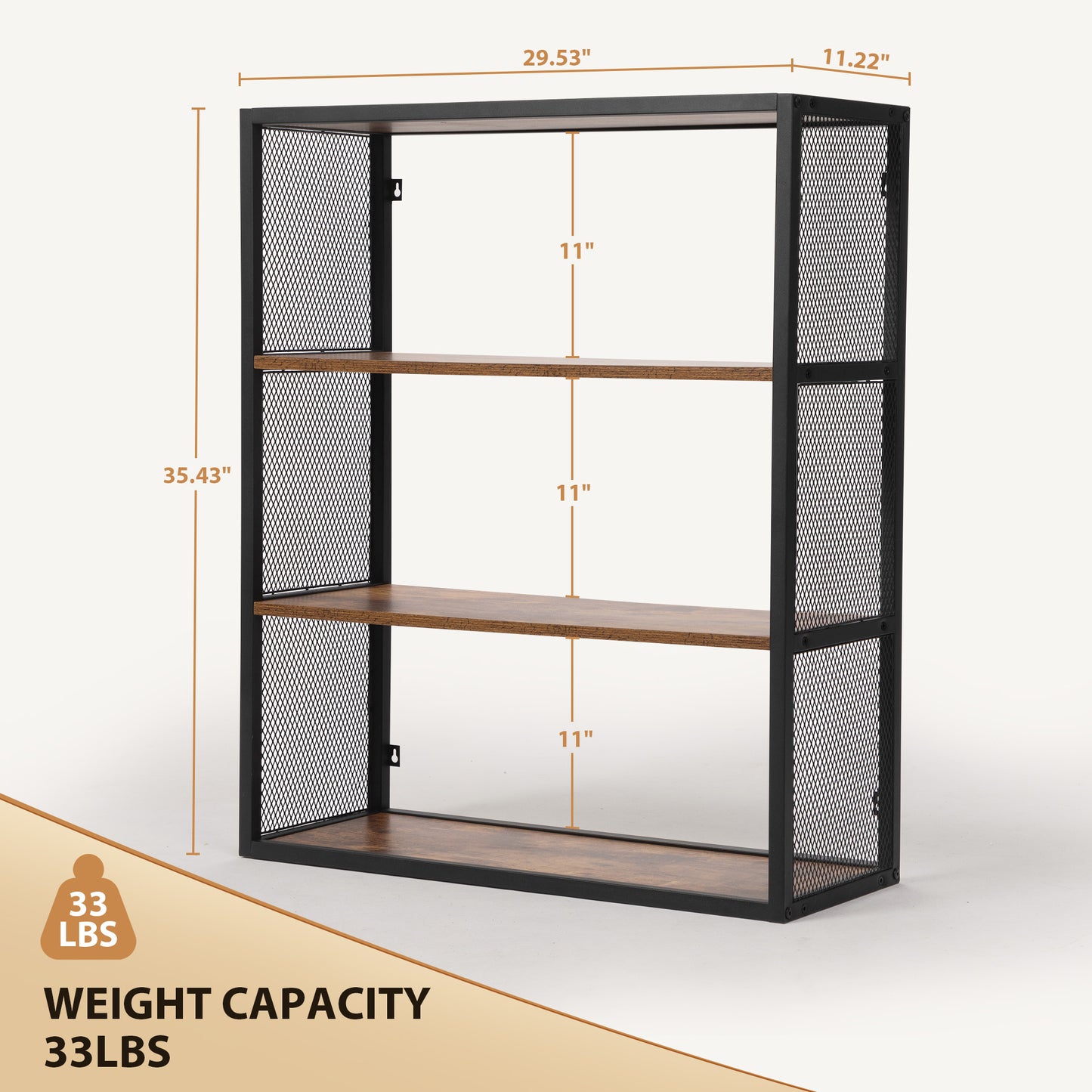 Industrial 3-Tier Open Metal Mesh Bookshelf