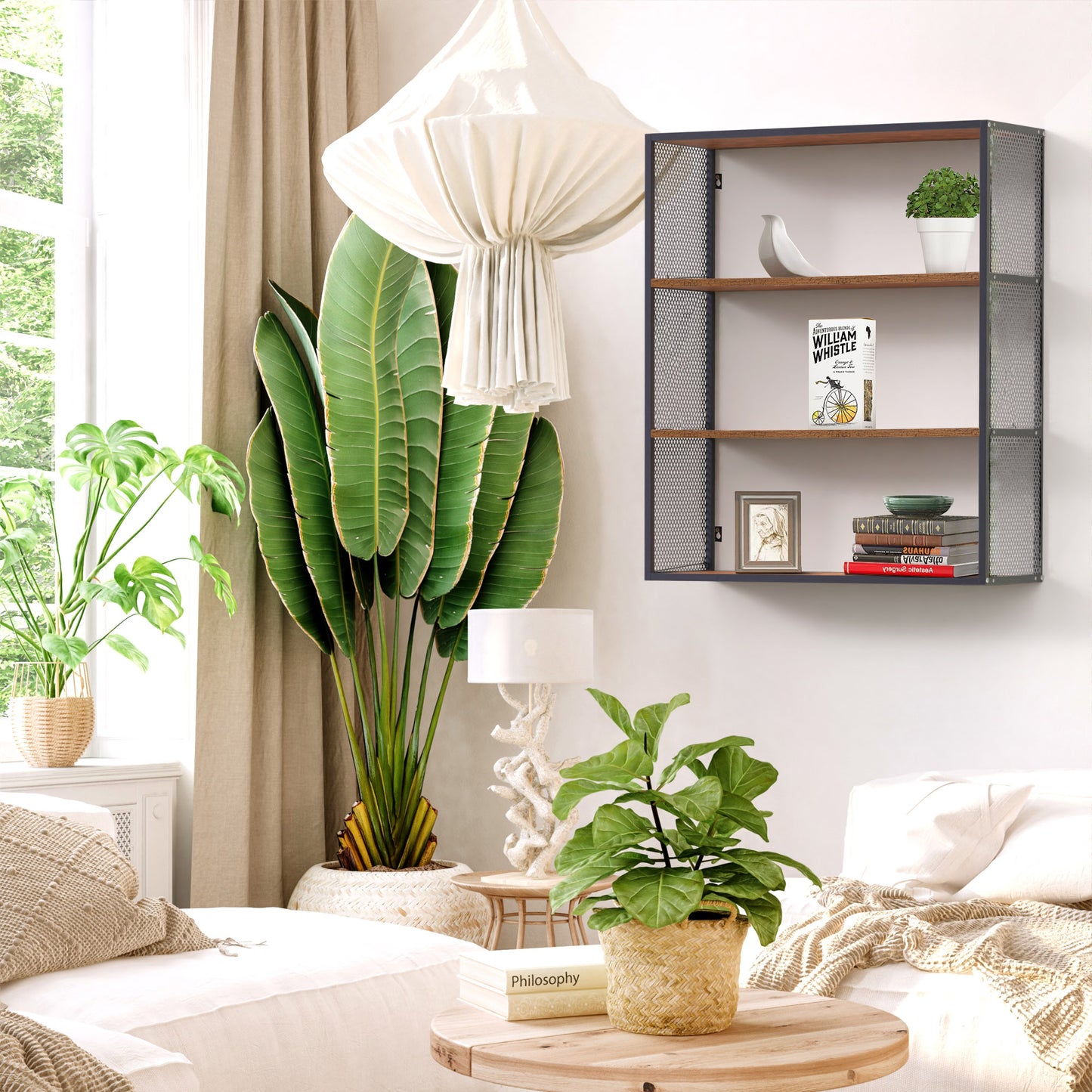 Industrial 3-Tier Open Metal Mesh Bookshelf