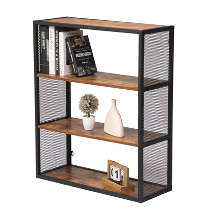 Industrial 3-Tier Open Metal Mesh Bookshelf