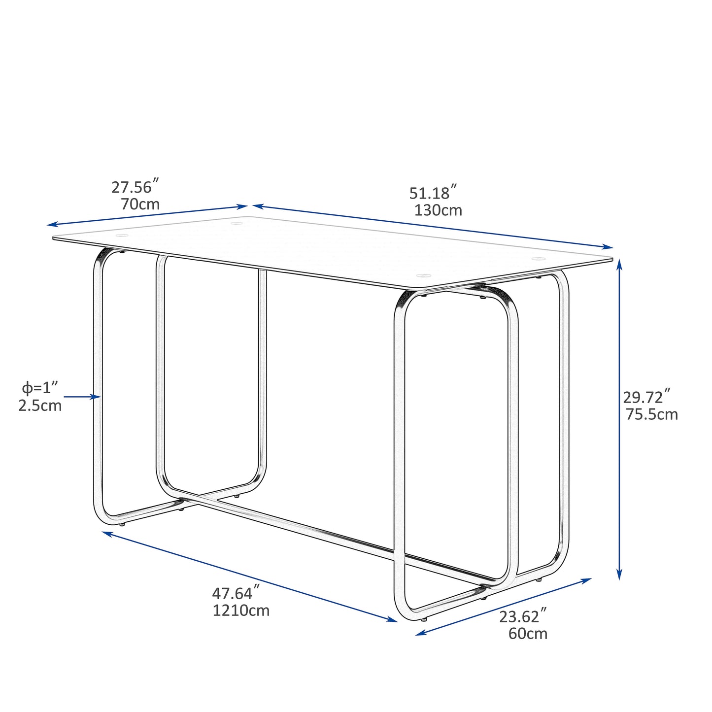 Modern Black Glass Dining Table with Steel Frame