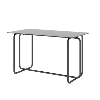 Modern Black Glass Dining Table with Steel Frame